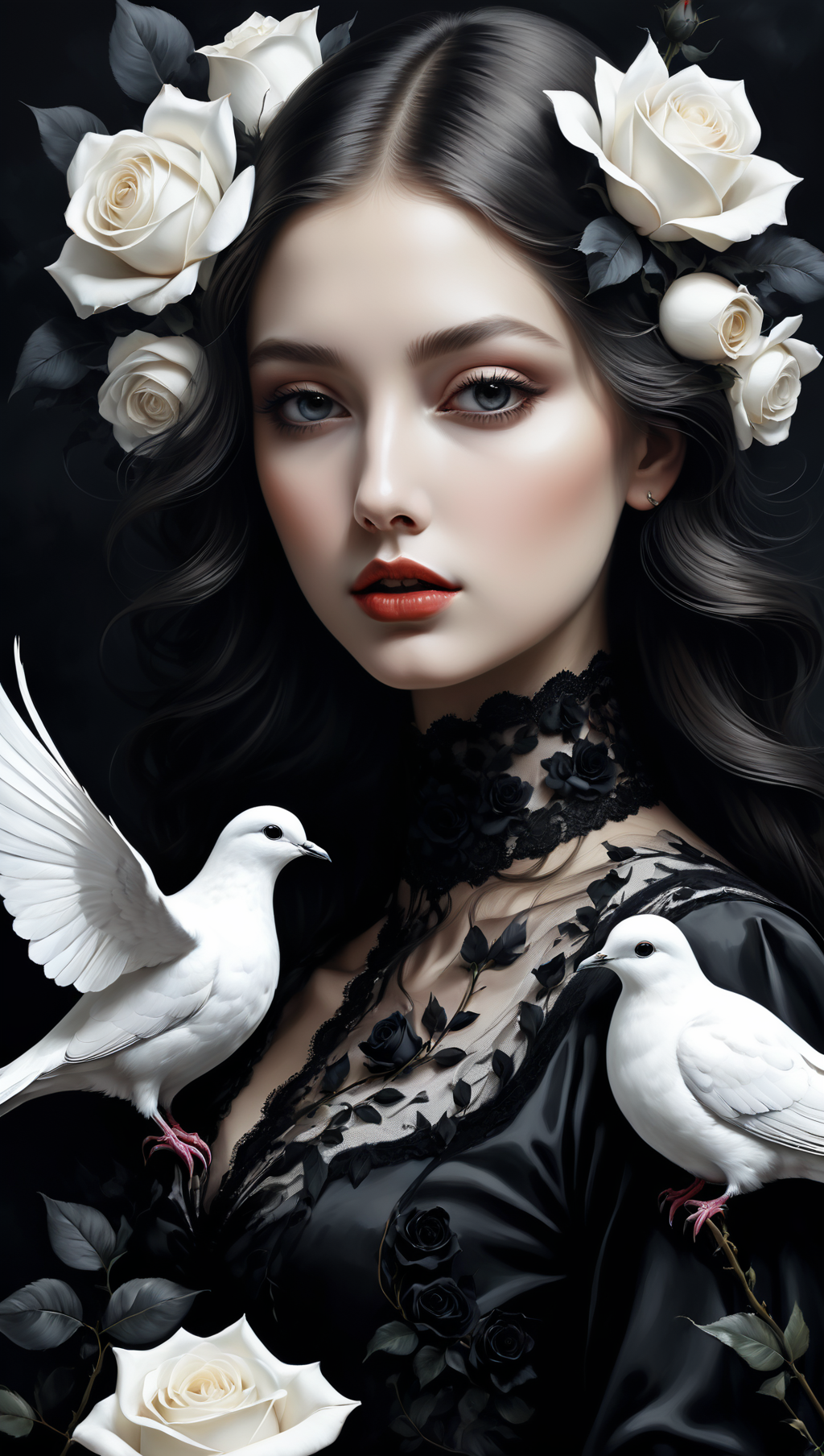 01074-2060836620-Digital art, by IrinaKapi. Surrealism, abstraction, girl with white dove and black roses, ultra details oh clothes, best quality.png